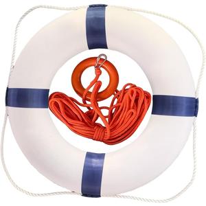 20 Inch Pool Safety Foam Life Preserver Throw Ring, Outdoor Throwable Flotation Device Boat Safety Equipment with 30 Meter Floating Lifesaving Rope, Safety Hook, Grip Ring and Reflective Tape, 19.69"L x 19.69"W