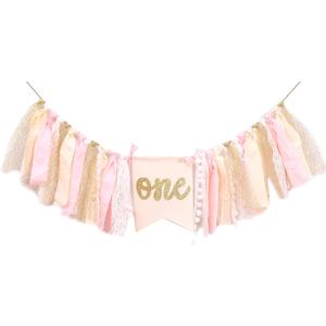 Highchair Banner 1st Birthday - Pink Happy Birthday Banner Party Decorations for First Birthday,Best Princess Photo Props for Baby Girl(Swan)