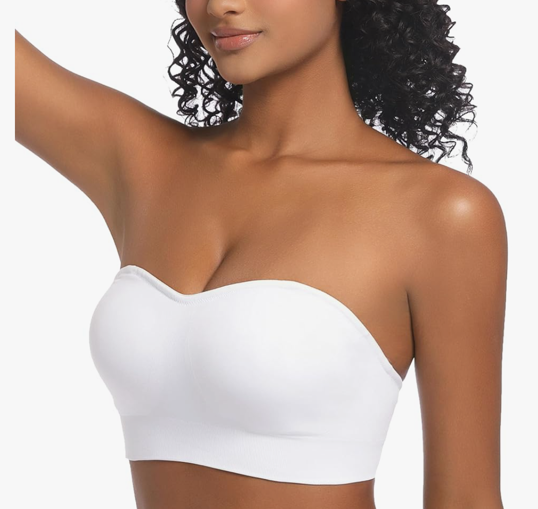 PRETTYWELL Strapless Bra for Women Comfort Non-Slip Seamless Padded Bandeau Bras Wireless Tube Top Bra with Multi-Way Straps. XL