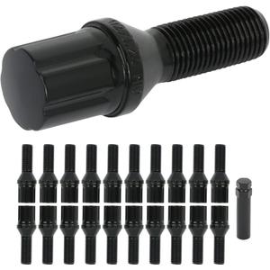 cciyu M12x1.25 Lug Bolts 20Pcs Black Wheel Lug Bolts Shank 28 mm Hex 17mm Wheel Bolts Set with 1 Key Fits for Jeep for Cherokee for Renegade for Dodge for Dart for Fiat 500X