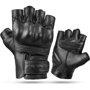 INBIKE Fingerless Motorcycle Gloves Summer Breathable Goatskin Leather Wear Resistant Hard Knuckle, Size S