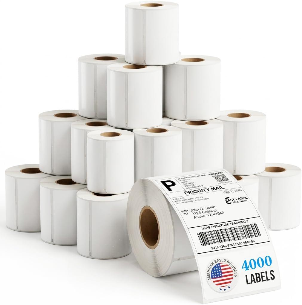 4000 PCS Thermal Shipping Labels 4x6, White Perforated & Smudge-Proof Direct Thermal Labels (250 Labels/Roll), Compatible with Zebra, Rollo, Jadens, Nelko (16 Rolls)