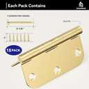 Door Hinges Satin Brass -18 Pack Gold Door Hinges 3.5 Inch Rounded Interior Door Hinge with 5/8" Radius - 3 1/2 Inches Flat Iron Brass Hinges for Residential Standard Doors