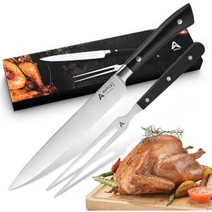 Arrtcy Turkey Carving Set,Full Tang Ergonomic Handle Carving Knife and Fork,German Stainless Steel Kitchen Tools for Turkey, Ham, BBQ,Includes Carving Fork & Knife with Gift Box