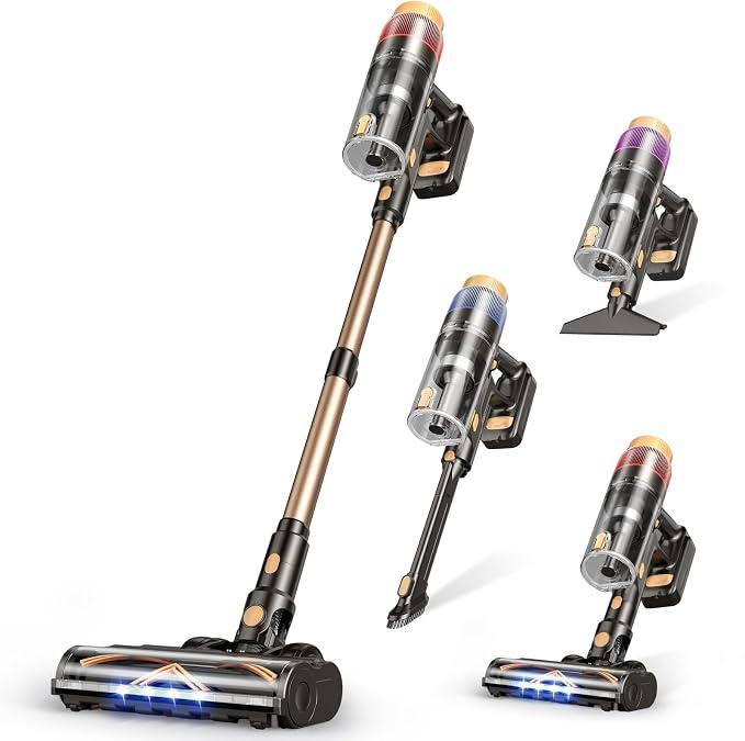 VBUOO Cordless Vacuum Cleaner, Upgraded 600W 50KPA 70Mins Vacuum Cleaners for Home, Self-Standing Stick Vacuum, Wall Mount Charge & Touch Screen, Anti-Tangle for Pet Hair Carpet, 26.8''