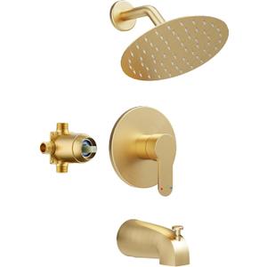 Tub Shower Faucet Set, Tub and Shower Trim Kit with 6 Inch High-Pressure Rian Shower Head,Shower Head and Handle Set, Brushed Gold