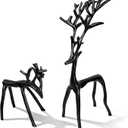 Two-Piece Set of Black Reindeer Statues,Modern Metal Ornaments,Elegant Indoor Festive Table Settings, Suitable for Fireplace mantels, Living Rooms, Bedrooms, Offices, and Other Home Decor.