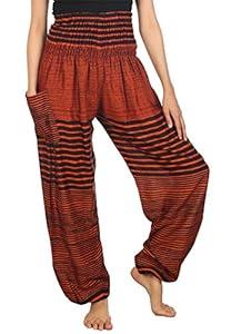 LOFBAZ Harem Hippie Pants for Women's Yoga Boho Travel Lounge Clothing Bohemian Indian Beach Casual Smocked Waist Clothes Colourful 1 Orange 4X-Large