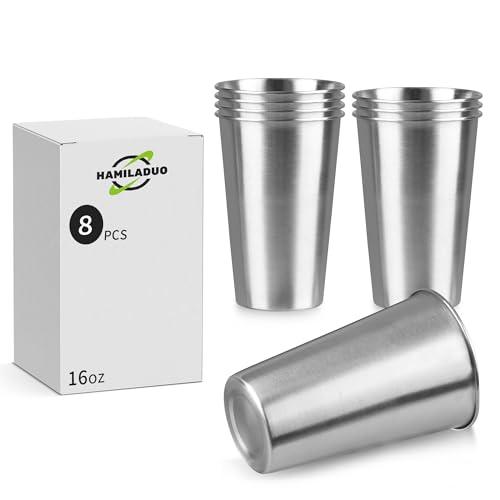 HAMILADUO 4Pack 16 oz Stainless Steel Pint Cups,Stainless Steel Cup,Pint Cup Tumbler，water Tumbler,Stackable,Reusable,BPA Free, (8)