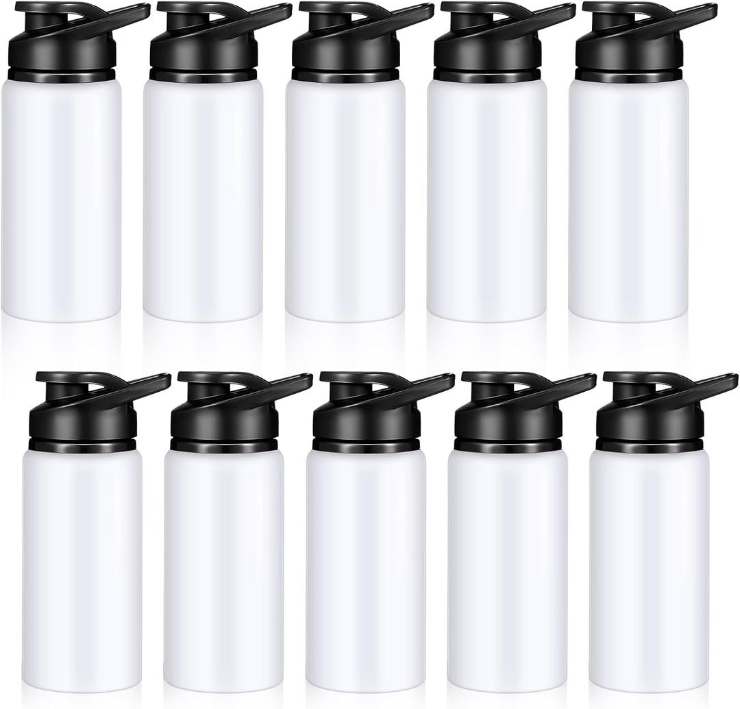Mimorou 10 Pieces 13.5 oz Reusable Aluminum Water Bottles Bulk Outdoor Sports Water Bottles Multipack Travel Bottles for Gym, Hiking, Cycling, Camping, Fishing, Snap Lid(White)
