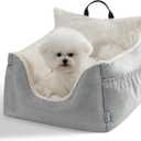 Milk and Soda Small Dog Car Seat Bed for Small Dogs Under 20 LBS with 2-Sided Pillow, Side Pockets, Built-in Leash, Machine Washable Cover, Light Gray (Gray, Small)