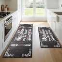 Farmhouse Kitchen Rugs Sets of 2,Non Slip Absorbent Washable Mats for Kitchen Floor,Vintage Style Theme Runner Rug,Home Decor Carpet for Kitchen Sink Laundry,17x30+17x47 Inches(Black)