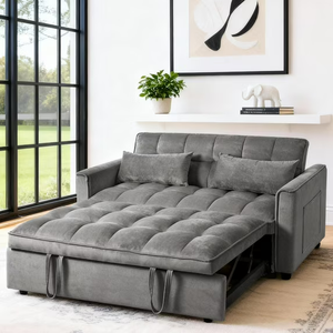 Gewnee 3 in 1 Convertible Sleeper Sofa Bed,Pull Out Couch Bed,Adjustable Backrest,Loveseat with Pillows & Pockets for Living Room,Apartment.(Dark Grey)