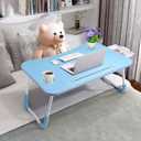 Slendor Lap Desk with Tablet Slot, Foldable Laptop Table with Storage Drawer for BedPortable Bed Desk for Laptop, Computer Tray with Cup Holder Notebook Stand Reading Holder for Couch Floor, Blue