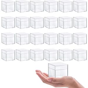 24 Pack 2''x2''x2'' Acrylic Box with Lids for Storage Display, Acrylic Cube Containers for Halloween Storage, Christmas Ornaments, for Candy Pill, Tiny Jewelry, Cosmetics, Party Favor