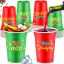 Jinei 50 Pcs Naughty or Nice Christmas Cups Disposable Plastic Party Cups 16 oz Holiday Coffee Hot Cocoa and Hot Cold Drinks for Xmas Team Party Favors