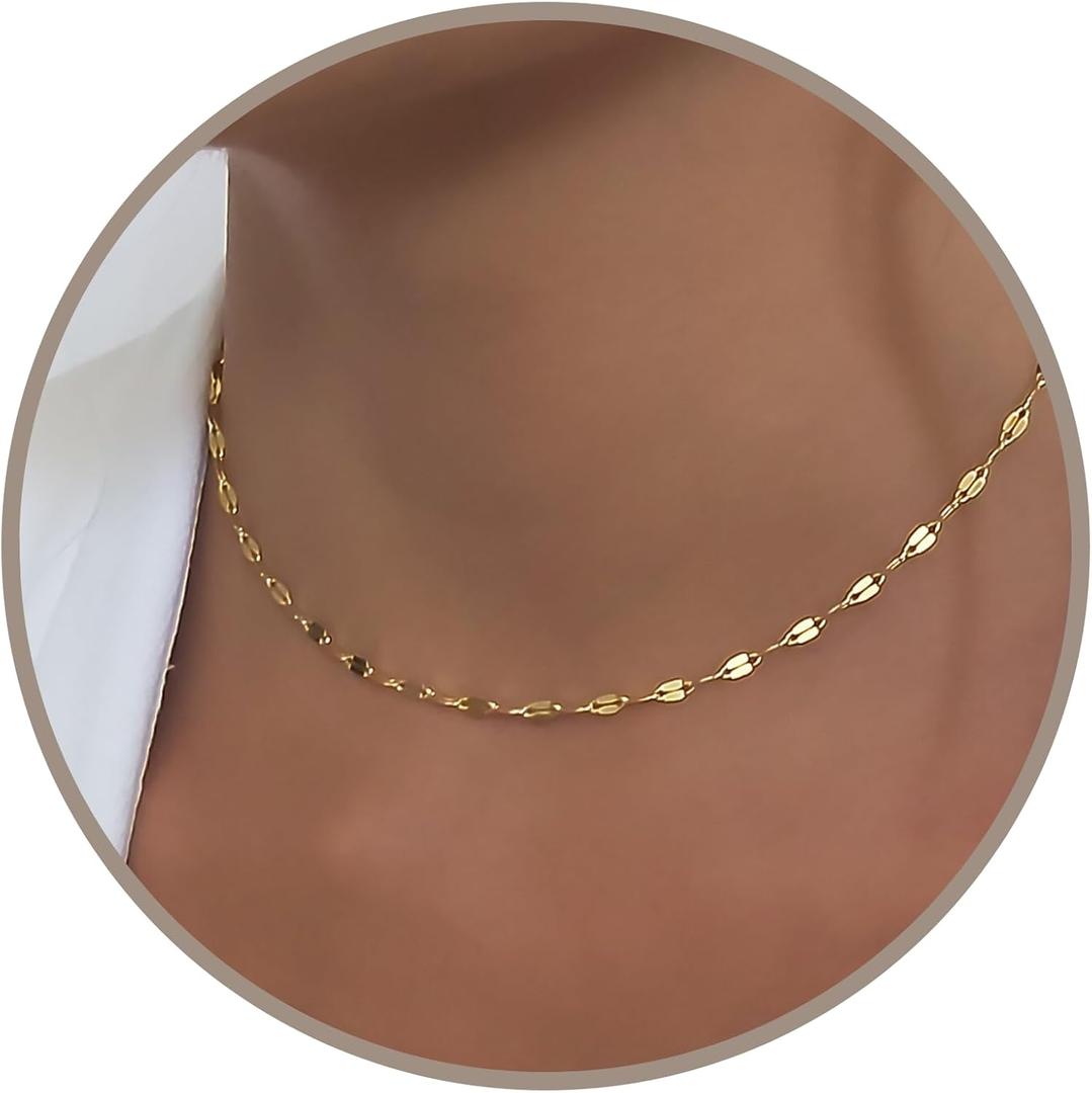Annika Bella Choker Necklace, Gold Chain for Women, Length 13-16 Inches, Minimalist Necklaces for Women, Lace/Link/Tubes/Dotted Chain Chokers.