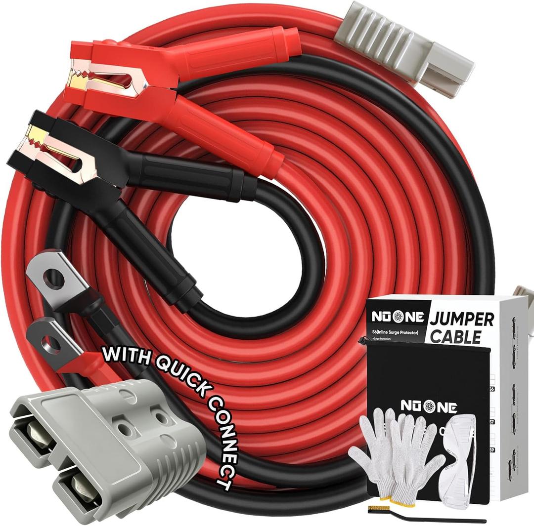 NOONE 2/0 Gauge 30 FT Heavy Duty Jumper Cables - 1500Amp Quick Connect Automotive Booster Jumper Cables for Car, SUV and Truck Battery - Jumper Cables Kit with Gloves, Goggles, Brushes in Carry Bag