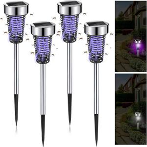 Qualirey 4 Pack Solar Bug Zapper Outdoor Waterproof Mosquito Repellent Killer Bug Zapper Lamp with LED Light for Outdoor Garden Patio Yard (Purple Light,Silver)