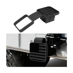 2 x Sandfren 2 Inch Trailer Hitch Cover, American Flag Vehicle Square Mouth Protection Hook Dust-Proof Plug Cap, Auto Receiver Tube Hitch Plug Insert Accessories, Universal for SUV Truck RV (Silver