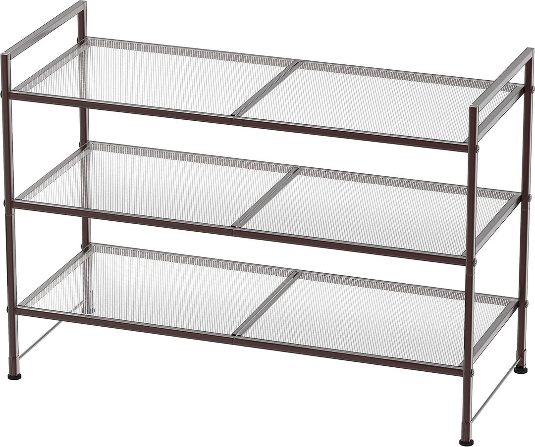 Simple Houseware 3-Tier Stackable Mesh Shoe Rack, Bronze