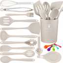18 Pcs Cooking Utensils Set, Kitchen Utensils Set with Utensil Holder, 446F Heat Resistant Silicone Spatula Set, Kitchen Gadgets Tools Set for Nonstick Cookware BPA FREE (Khaki)