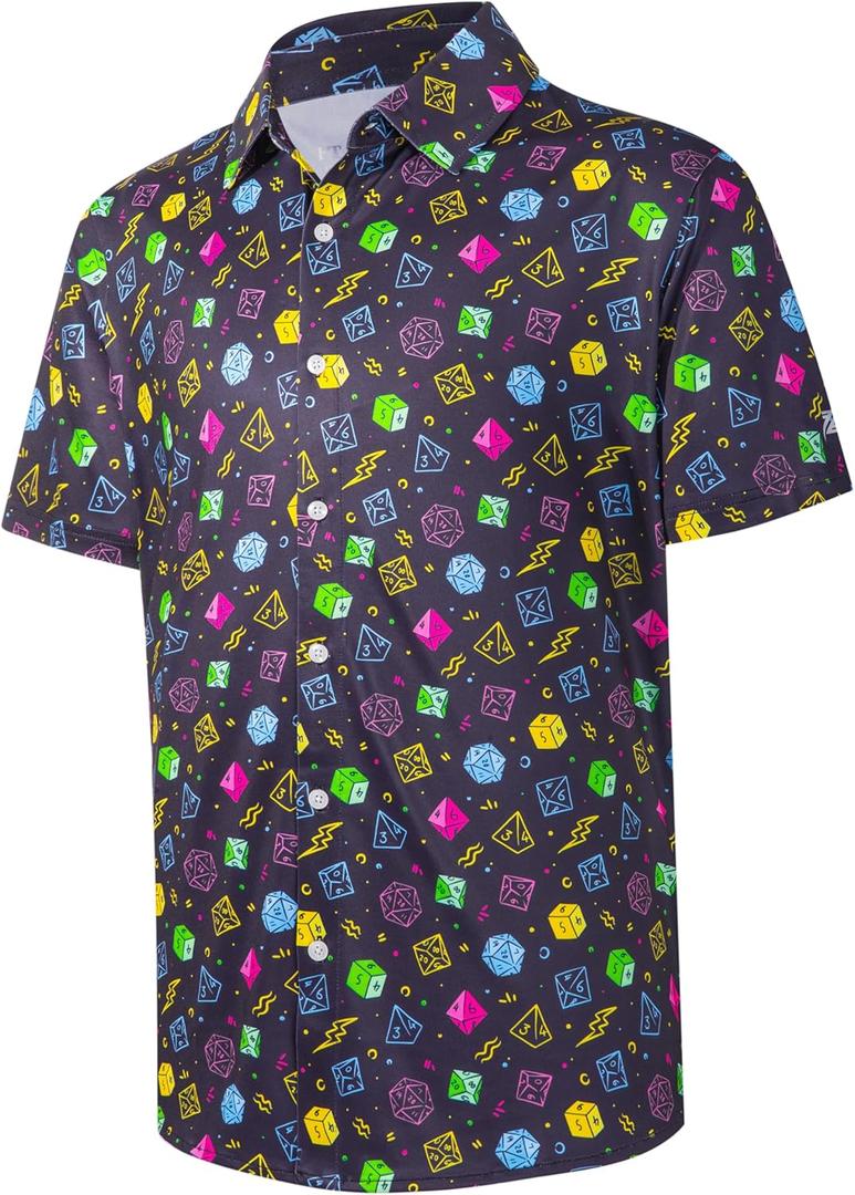 Mens Hawaiian Shirts Regular Fit Short Sleeve Casual Button Down Summer Tropical Beach Shirts (Medium, Burgundy Dice Leaves)