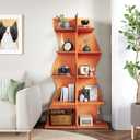 LITTLE TREE Small Corner Shelf, Modern 5-Tier Wall Corner Bookshelf, Stylish Bookcase Storage Rack for Small Space, Living Room, Bedroom, 1 Pack