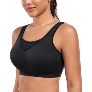DotVol Women's High Impact Wireless Full Coverage Plus Size Everyday Sports Bra (34B, Black)
