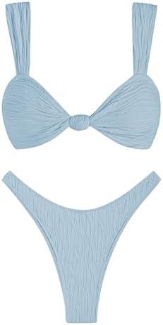 ZAFUL 2025 Cheeky Bikini Sets for Women High Cut Swimsuit Textured Ribbed Bikini Thong Bathing Suit