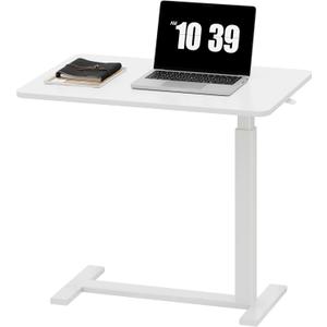 Sweetcrispy Overbed Bedside Table with Wheels, Adjustable Hospital & Home Use Bed Rolling Laptop Table, Mobile Standing Desk, White (27.56"D x 15.75"W x 43.31"H)