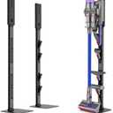 Vacuum Stand for Dyson with Foldable Storage Hooks and Heavy-Duty Carbon Steel Base, No Drill Installation, Space-Saving Organizer for All Dyson Cordless Vacuums & Accessories (black)