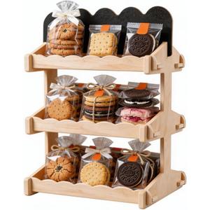 Cookie Display Stand, 3 Tier Wooden Stand for Cupcake, Pastries, Snacks | with Chalkboard Sign for Bakers, Vendor Booths, Craft Fairs & Markets, 6.5inch Interval Tiered Seving Tray for Party