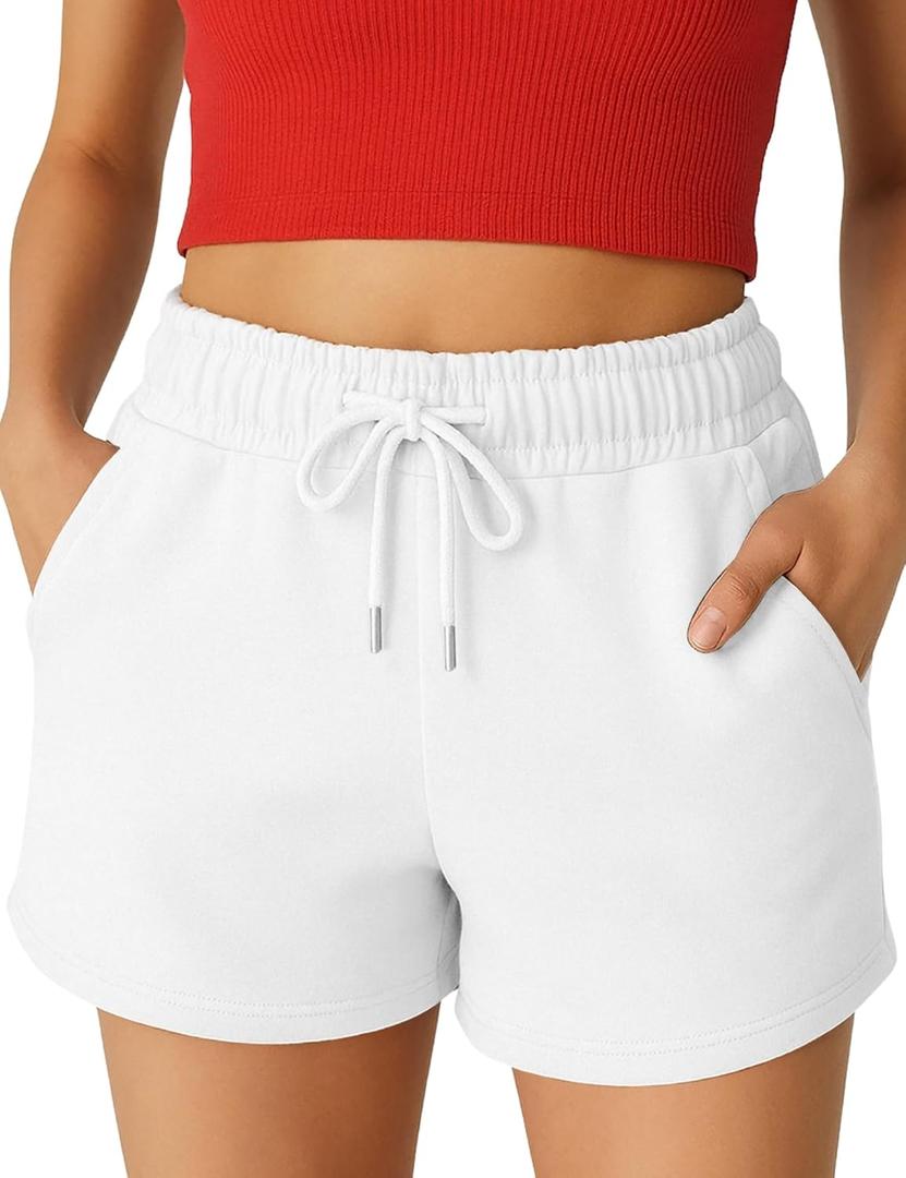 Womens Shorts - SweatShorts Workout Gym Shorts for Women Trendy Fashion Athletic Casual Summer Lounge Sweat Bermuda (Small, White)