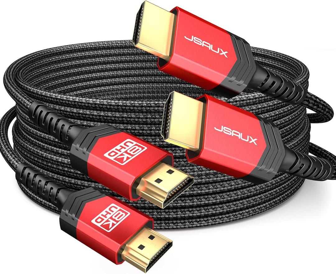 JSAUX HDMI Cables 2.1 10FT 2-Pack 48Gbps 8K@60Hz 4K Ultra High Speed Cords(7680x4320, 4K@120Hz) eARC HDR10 HDCP 2.2 & 2.3 3D, Compatible for PS5/PS4/X-Box/Roku TV/HDTV/Blu-ray/LG (Red)