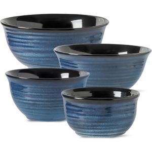 Hasense Mixing Bowls Set, Porcelain Large Salad Bowls for Cooking, Baking, Prepping, Serving, Blue Nesting Dishes for Housewarming Gift, Microwave Dishwasher Safe, Blue, 20+40+84+108 Ounce