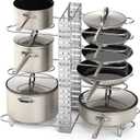 Vdomus Pot Rack Organizer - 3 DIY Methods, Pan and Lid Storage for Cabinet Organizing, 8+ Pot and Pan Holder, Adjustable Pot Rack Lid Holder (Silver)