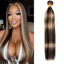 16 Inch Straight Wave Human Hair Single Bundle P4/27 Weave One Bundle Human Hair Unprocessed Brazilian Virgin Quick Weave Hair Extension for Black Women