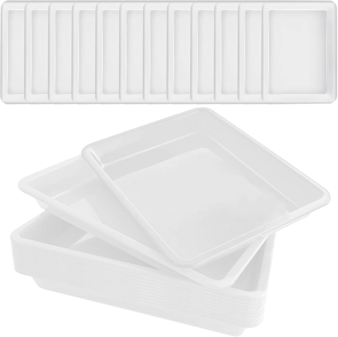 12 Pack Plastic Art Trays,Activity Crafts Tray,Stackable Serving Tray for Kids DIY Projects,Painting,School,Home,Beads(White)