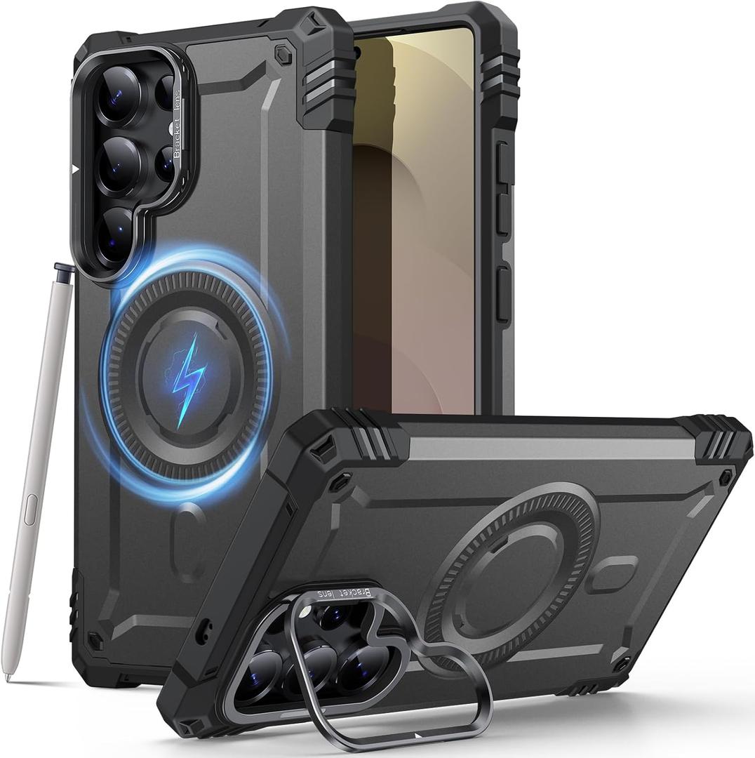 JAME for Samsung Galaxy S25 Ultra Case with Stand [Built-in Camera Kickstand] Militaty Grade Drop Protection Rugged Case Compatible with MagSafe Accessories for Galaxy S25 Ultra Phone Case, Grey