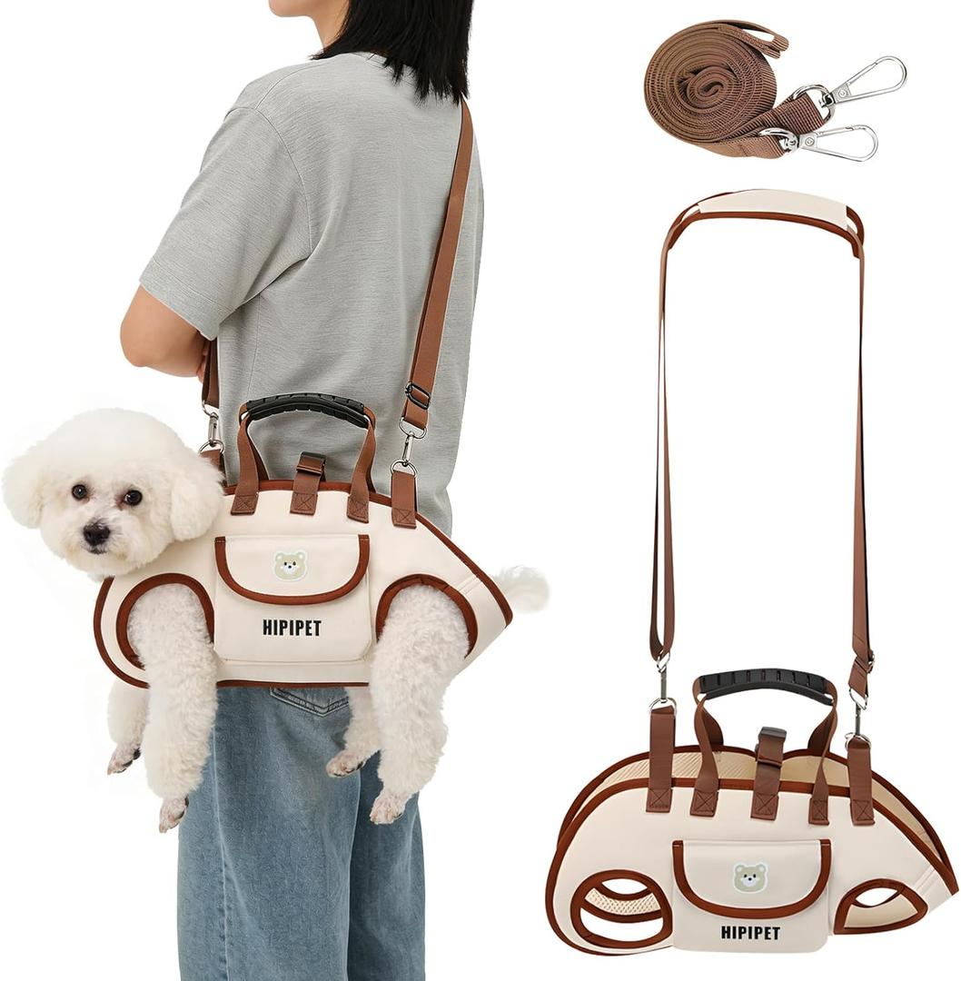 DZ Duozhan Dog Lift Harness for Small Dogs, Full Body Support Sling with Adjustable Handle for Senior Injured Disabled Pets, Hands-Free Shoulder Pet Carrier (Beige, Small)
