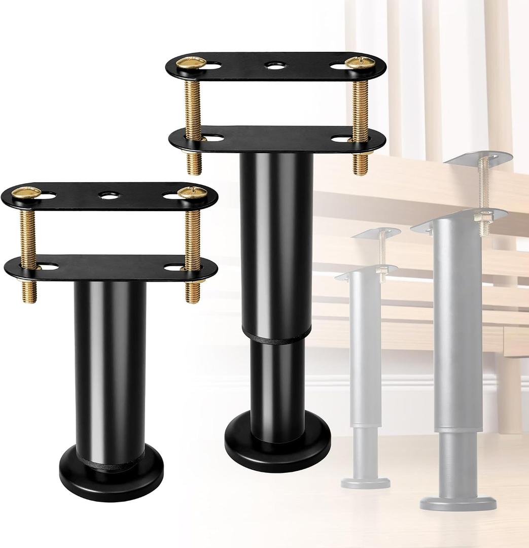 ZhouDaShu Adjustable Height Bed Frame Center Support Legs Replacement with Wider Base,Bed Reinforcement Kit for Metal/Wood Slats,Height from 5" to 9",Black-Set of 2