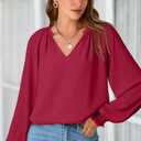 Dokotoo Blouses for Women Dressy Casual Flowy Boho Tops V Neck Long Sleeve Shirts Spring Outfits 2026