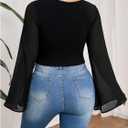 MakeMeChic Women's Plus Size Crop Top Bell Sleeve Top V Neck Wrap Blouse Party Going Out Tops (Black, XXXL)