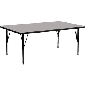 Flash Furniture Wren 30"W x 72"L Rectangular Grey HP Laminate Activity Table - Height Adjustable Short Legs
