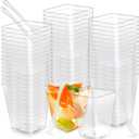 Oomcu 50 Pack 5 oz Square Clear Plastic Dessert Cups with Spoons  Disposable Appetizer Cups for Parties, Yogurt Parfait, Ice Cream, Pudding,Mousse, Salad, Veggies, Snack, Mini Dessert Serving Bowls
