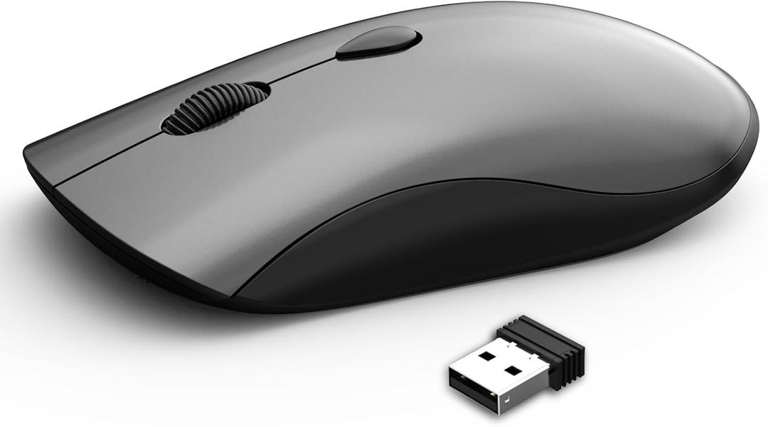 Wireless Mouse for Chromebook, Laptop, PC, Macbook, Slim Portable Optical Computer Mouse with USB Mini Receiver, Quiet Click, 2400 DPI, 2.4GHz Cordless Silent Travel Mobile mice -Space Gray & Black (Grey)