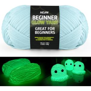 120g Blue Glow in The Dark Yarn for Crocheting and Knitting; 120m(144yds) Yarn for Beginners with Easy-to-See Stitches; Worsted-Weight Medium #4; Yarn for Beginners Crochet Kit Making