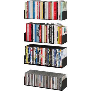 Wallniture Bali Black Floating Shelves for Wall, CD DVD Storage Shelves and Metal Bookshelf Set of 4
