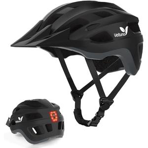 Veltuno Bike Helmet for Adults, Lightweight Mountain Bicycle Helmet with USB Rechargeable LED Rear Light, Removable Sun Visor for Women, Men, Suitable for Cycling and Commuting M